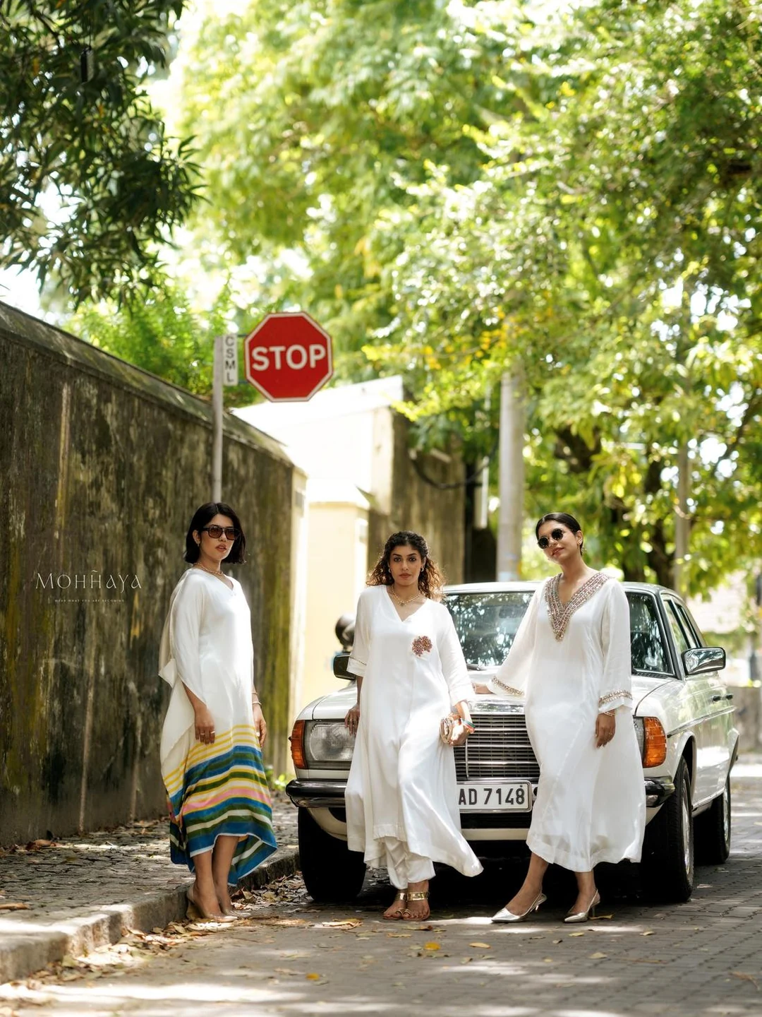 Embellished ivory kaftans for an evening out