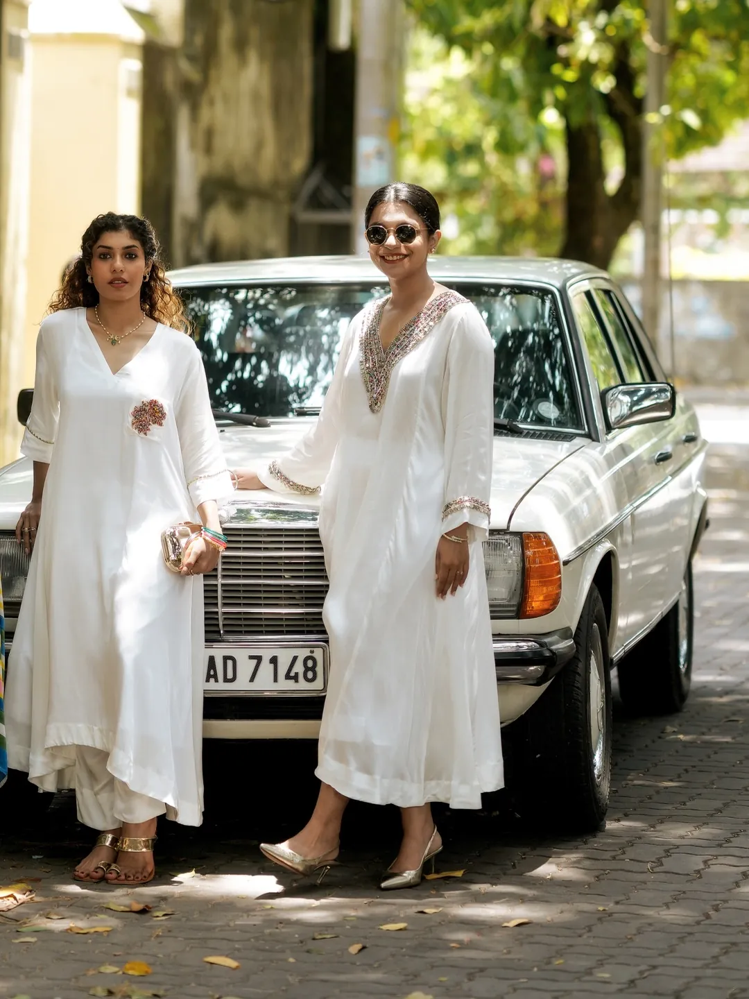Ivory embellished kaftan, Hand-embellished neckline and cuffs